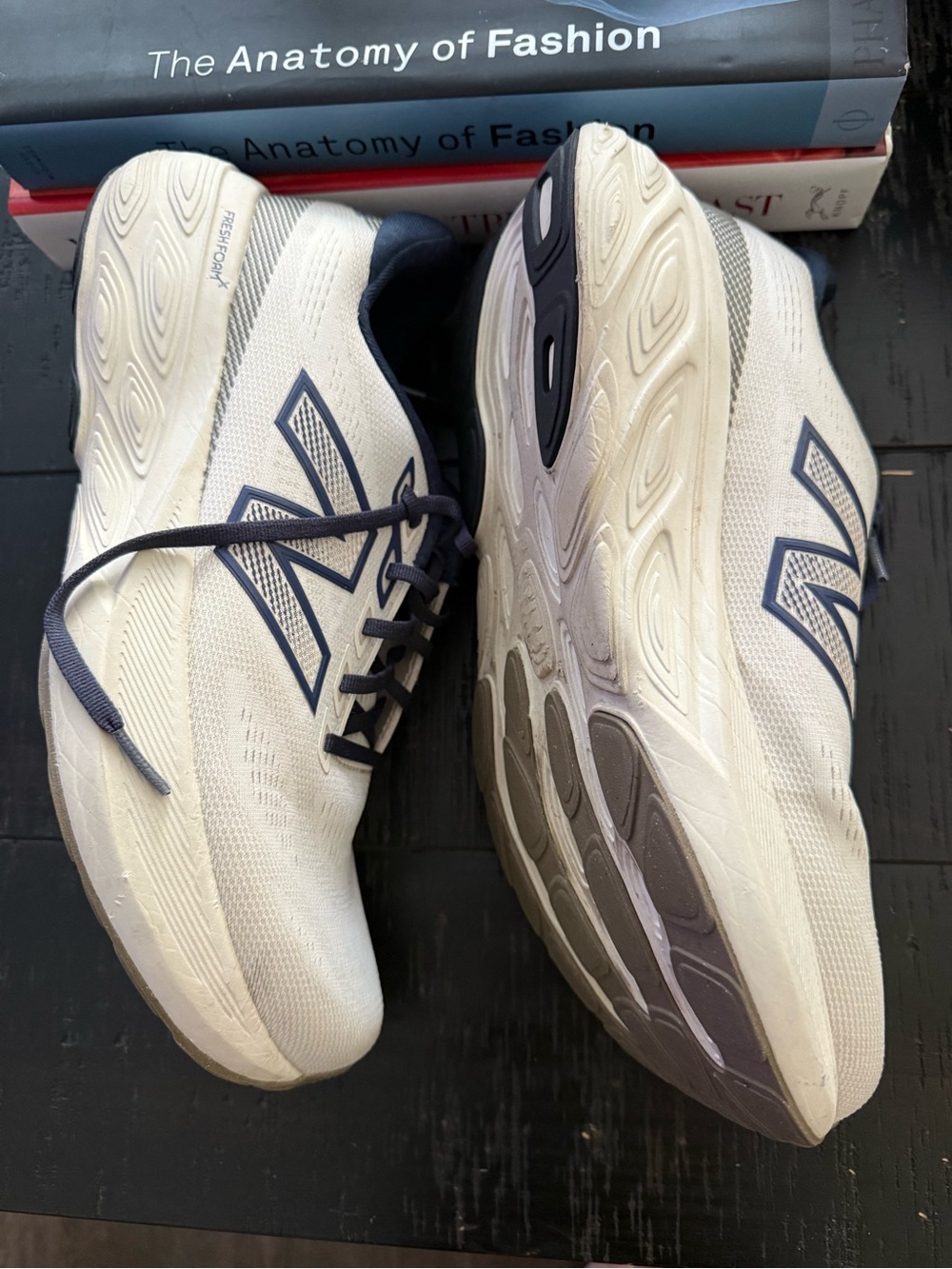 New Balance Men's White and Navy Blue Athletic Sneakers - Picture 3 of 5